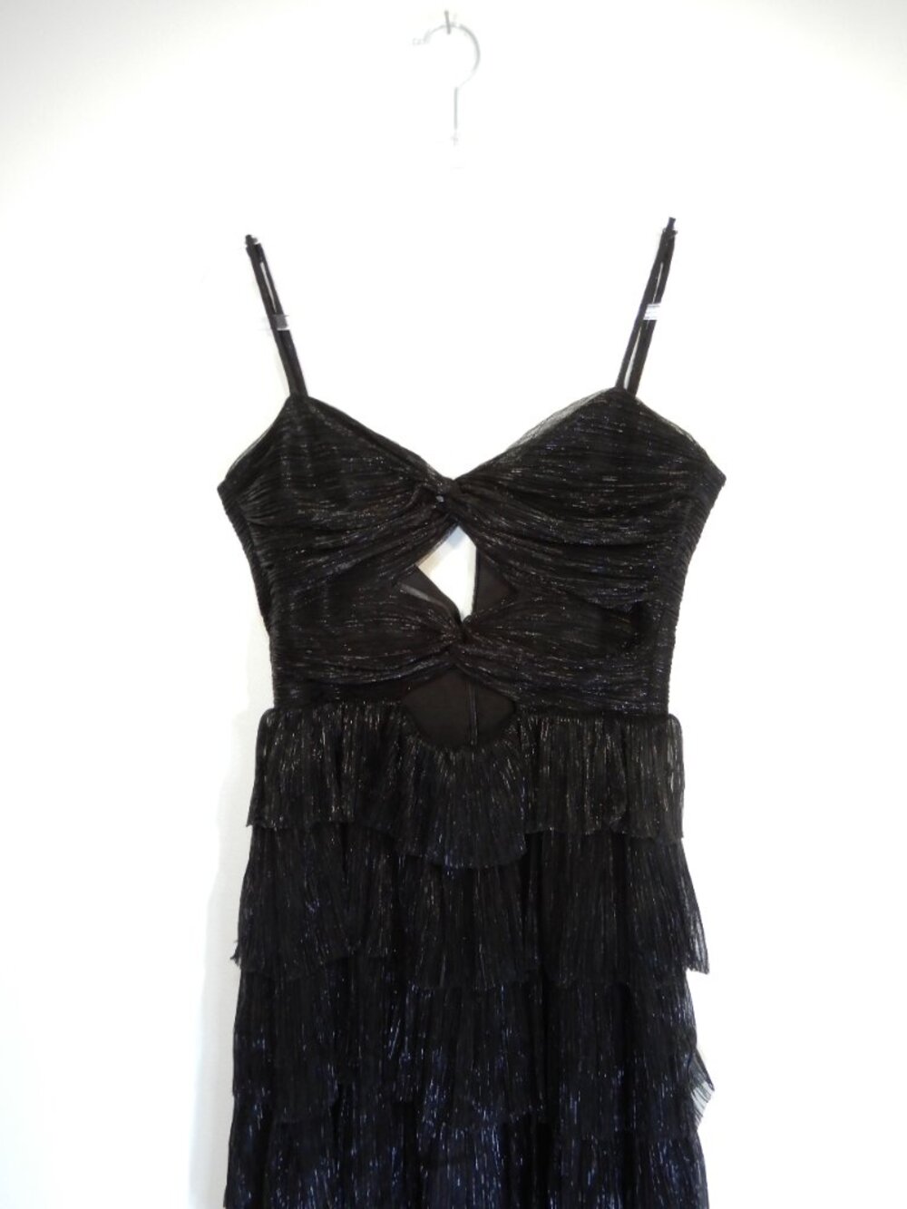 Gianni Bini Grace DRESS Sz 6 Metallic Plisse Sweetheart Neck Cut-Out Tiered NEW - Picture 9 of 11
